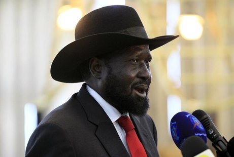 South Sudan's President Salva Kiir speaks during a joint news conference with Sudan's President Omar al-Bashir (not pictured) at Khartoum Ai South Sudan's President Salva Kiir speaks during a joint news conference with Sudan's President Omar al-Bashir (not pictured) at Khartoum Ai