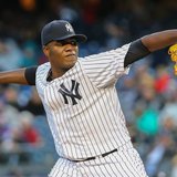 Apr 16, 2014; Bronx, NY, USA; New York Yankees starting pitcher Michael Pineda (35) delivers a pitch during the first inning against the Chi Apr 16, 2014; Bronx, NY, USA; New York Yankees starting pitcher Michael Pineda (35) delivers a pitch during the first inning against the Chi