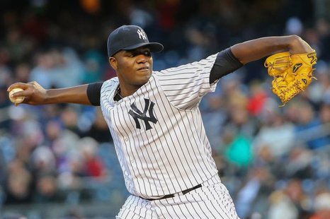 Apr 16, 2014; Bronx, NY, USA; New York Yankees starting pitcher Michael Pineda (35) delivers a pitch during the first inning against the Chi Apr 16, 2014; Bronx, NY, USA; New York Yankees starting pitcher Michael Pineda (35) delivers a pitch during the first inning against the Chi