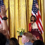 U.S. first lady Michelle Obama takes questions wile speaking with children of Executive Office employees at the White House's annual Take Ou U.S. first lady Michelle Obama takes questions wile speaking with children of Executive Office employees at the White House's annual Take Ou