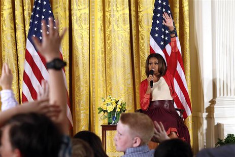 U.S. first lady Michelle Obama takes questions wile speaking with children of Executive Office employees at the White House's annual Take Ou U.S. first lady Michelle Obama takes questions wile speaking with children of Executive Office employees at the White House's annual Take Ou
