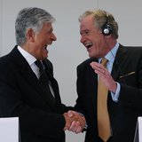 Maurice Levy (L) , French advertising group Publicis Chief executive, and John Wren, head of Omnicom Group react during a joint news confere Maurice Levy (L) , French advertising group Publicis Chief executive, and John Wren, head of Omnicom Group react during a joint news confere