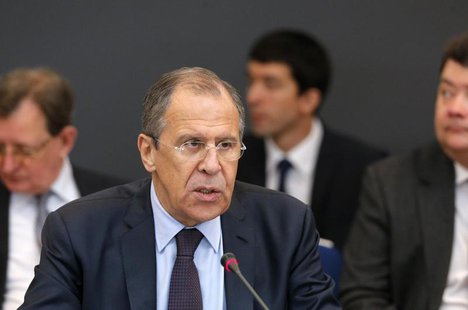 Foreign Minister of Russia Sergei Lavrov (front) delivers a speech during the Caspian Sea littoral states conference in Moscow, April 22, 20 Foreign Minister of Russia Sergei Lavrov (front) delivers a speech during the Caspian Sea littoral states conference in Moscow, April 22, 20