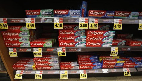 Colgate toothpaste is pictured on sale at a grocery store in Pasadena, California January 30, 2014. REUTERS/Mario Anzuoni Colgate toothpaste is pictured on sale at a grocery store in Pasadena, California January 30, 2014. REUTERS/Mario Anzuoni