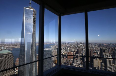 A view of the One World Trade Center tower and the Manhattan skyline is seen from the 68th floor of the soon to be opened 4 World Trade Cent A view of the One World Trade Center tower and the Manhattan skyline is seen from the 68th floor of the soon to be opened 4 World Trade Cent