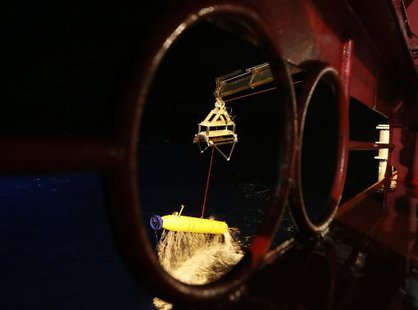 The Phoenix International Autonomous Underwater Vehicle (AUV) Artemis, also known as the Bluefin-21, is lifted back onto the Australian Defence Vessel Ocean Shield after searching for missing Malaysia More...
CREDIT: REUTERS/AUSTRALIAN DEFENCE FORCE/HANDOUT VIA REUTERS The Phoenix International Autonomous Underwater Vehicle (AUV) Artemis, also known as the Bluefin-21, is lifted back onto the Australian Defence Vessel Ocean Shield after searching for missing Malaysia More...
CREDIT: REUTERS/AUSTRALIAN DEFENCE FORCE/HANDOUT VIA REUTERS