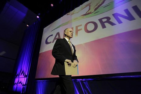 California Governor Jerry Brown walks onstage to speak at the 2014 California Democrats State Convention at the Los Angeles Convention Cente California Governor Jerry Brown walks onstage to speak at the 2014 California Democrats State Convention at the Los Angeles Convention Cente