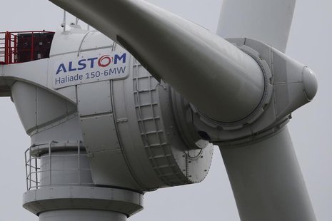 View of a Haliade 150 offshore wind turbine at Alstom's offshore wind site in Le Carnet, on the Loire Estuary, near Saint Nazaire, western F View of a Haliade 150 offshore wind turbine at Alstom's offshore wind site in Le Carnet, on the Loire Estuary, near Saint Nazaire, western F