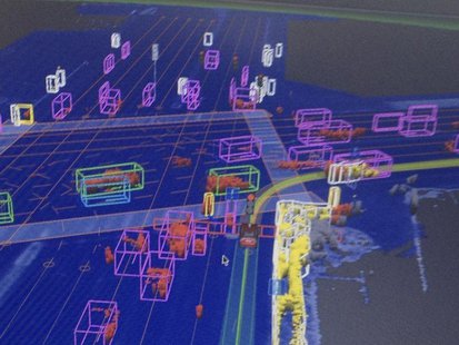 Handout photo courtesy of the Nevada Department of Motor Vehicles shows what the Google self-driven car sees while navigating the road netwo Handout photo courtesy of the Nevada Department of Motor Vehicles shows what the Google self-driven car sees while navigating the road netwo