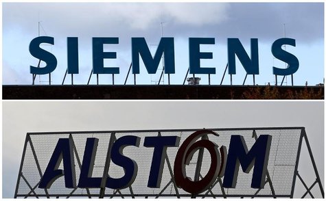 A combination of two file photographs shows the logos of Siemens AG company (top) in Berlin October 9, 2012 and of French power and transpor A combination of two file photographs shows the logos of Siemens AG company (top) in Berlin October 9, 2012 and of French power and transpor