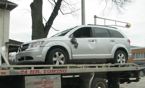 It's on its wheels now, but this Dodge Journey was on its roof after a collision at Wausau's 3rd and McIndoe Streets 4/28/14. It's on its wheels now, but this Dodge Journey was on its roof after a collision at Wausau's 3rd and McIndoe Streets 4/28/14.