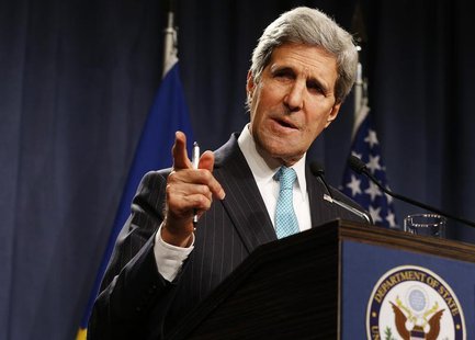 U.S. Secretary of State John Kerry speaks to the media after a quadrilateral meeting between representatives of the United States, Ukraine, U.S. Secretary of State John Kerry speaks to the media after a quadrilateral meeting between representatives of the United States, Ukraine,