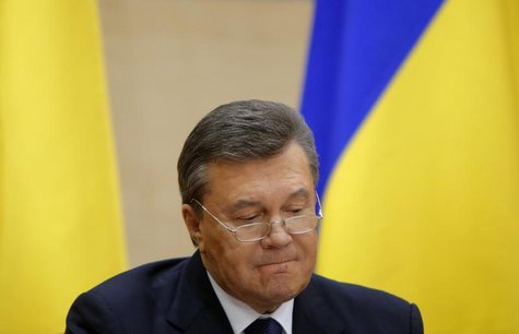 Ousted Ukrainian President Viktor Yanukovich takes part in a news conference in the southern Russian city of Rostov-on-Don February 28, 2014 Ousted Ukrainian President Viktor Yanukovich takes part in a news conference in the southern Russian city of Rostov-on-Don February 28, 2014