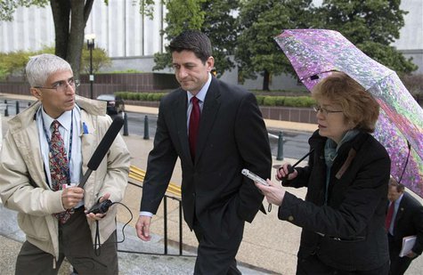 Representative Paul Ryan (R-WI) (C) talks to reporters as he departs a Republican House caucus meeting on Capitol Hill in Washington April 2 Representative Paul Ryan (R-WI) (C) talks to reporters as he departs a Republican House caucus meeting on Capitol Hill in Washington April 2