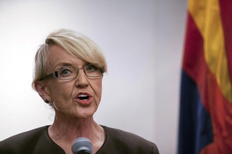 Arizona Governor Jan Brewer makes a statement saying she vetoed the controversial Senate Bill 1062 bill, at Arizona State Capitol in Phoenix Arizona Governor Jan Brewer makes a statement saying she vetoed the controversial Senate Bill 1062 bill, at Arizona State Capitol in Phoenix