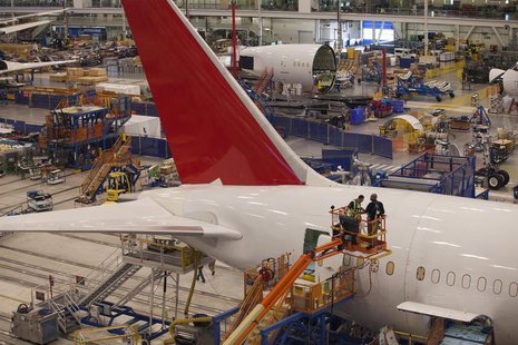 Workers at South Carolina Boeing construct a 787 Dreamliner for Air India at the plant's final assembly building in North Charleston, South Workers at South Carolina Boeing construct a 787 Dreamliner for Air India at the plant's final assembly building in North Charleston, South