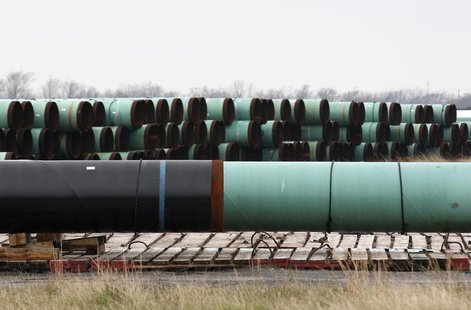 Stacks of pipe are stored at the pipe yard for the Houston Lateral Project, a component of the Keystone pipeline system in Houston, Texas Ma Stacks of pipe are stored at the pipe yard for the Houston Lateral Project, a component of the Keystone pipeline system in Houston, Texas Ma