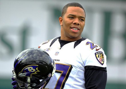 Baltimore Ravens running back Ray Rice (27) warms up during the NFL's Super Bowl XLVII football practice in New Orleans, Louisiana January 3 Baltimore Ravens running back Ray Rice (27) warms up during the NFL's Super Bowl XLVII football practice in New Orleans, Louisiana January 3