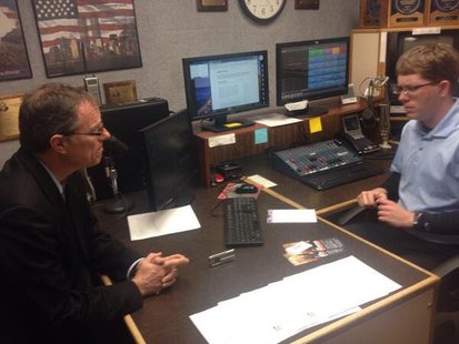 Attorney General candidate Jon Richards (left) sits down for an interview with Rusty Mehlberg in the WHBL newsroom. Attorney General candidate Jon Richards (left) sits down for an interview with Rusty Mehlberg in the WHBL newsroom.