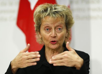 Swiss Finance Minister Evelin Widmer-Schlumpf speaks to media during a news conference after the last weekly meeting of the Federal Council Swiss Finance Minister Evelin Widmer-Schlumpf speaks to media during a news conference after the last weekly meeting of the Federal Council