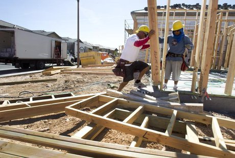 Carpenters frame a home at a residential construction site in the west side of the Las Vegas Valley in Las Vegas, Nevada April 5, 2013. REUT Carpenters frame a home at a residential construction site in the west side of the Las Vegas Valley in Las Vegas, Nevada April 5, 2013. REUT