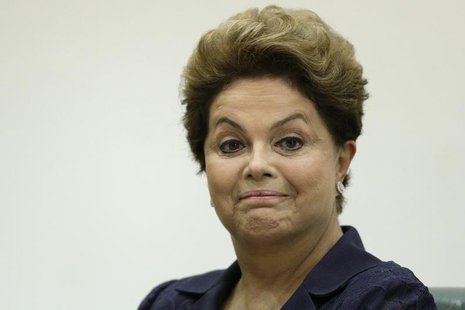 Brazil's President Dilma Rousseff reacts during the graduation ceremony of new diplomats at the Itamaraty Palace in Brasilia April 30, 2014. Brazil's President Dilma Rousseff reacts during the graduation ceremony of new diplomats at the Itamaraty Palace in Brasilia April 30, 2014.