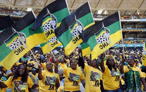 Supporters of South Africa's President Jacob Zuma's ruling African National Congress (ANC) cheer during their party's final election rally i Supporters of South Africa's President Jacob Zuma's ruling African National Congress (ANC) cheer during their party's final election rally i
