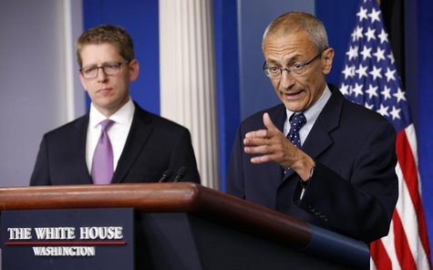 White House senior counselor John Podesta (R) speaks to reporters in the White House briefing room in Washington May 5, 2014. REUTERS/Kevin White House senior counselor John Podesta (R) speaks to reporters in the White House briefing room in Washington May 5, 2014. REUTERS/Kevin
