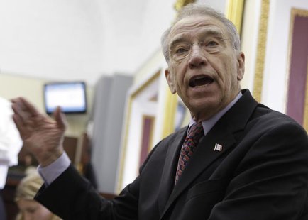 Senator Chuck Grassley (R-IA) talks to reporters on his opposition to current immigration reform legislation on Capitol Hill in Washington J Senator Chuck Grassley (R-IA) talks to reporters on his opposition to current immigration reform legislation on Capitol Hill in Washington J