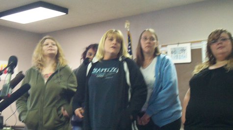 Jody Parrack's mom (far left) recently held a news conference in Constantine, after the
arrest of McCann. Jody Parrack's mom (far left) recently held a news conference in Constantine, after the
arrest of McCann.