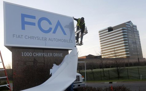 A new Fiat Chrysler Automobiles sign is unveiled at Chrysler Group World Headquarters in Auburn Hills, Michigan May 6, 2014. REUTERS/Rebecca A new Fiat Chrysler Automobiles sign is unveiled at Chrysler Group World Headquarters in Auburn Hills, Michigan May 6, 2014. REUTERS/Rebecca