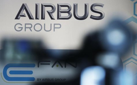 The logo of Airbus Group is seen during the first public flight of an E-Fan aircraft during the e-Aircraft Day at the Bordeaux Merignac airp The logo of Airbus Group is seen during the first public flight of an E-Fan aircraft during the e-Aircraft Day at the Bordeaux Merignac airp