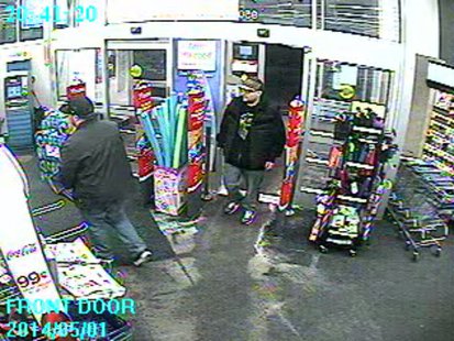 This image shows two suspects in the theft of a donation jar from Walgreens on S. Koeller St. in Oshkosh, May 1, 2014. (Photo from: Oshkosh Police Department). This image shows two suspects in the theft of a donation jar from Walgreens on S. Koeller St. in Oshkosh, May 1, 2014. (Photo from: Oshkosh Police Department).