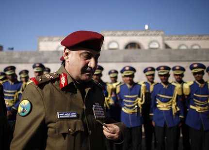 Yemen's Defence Minister Major General Muhammad Nasir Ahmad arrives at the funeral of air force officers, who were killed in a military plan Yemen's Defence Minister Major General Muhammad Nasir Ahmad arrives at the funeral of air force officers, who were killed in a military plan
