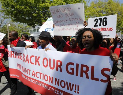 Protesters march in support of the girls kidnapped by members of Boko Haram in front of the Nigerian Embassy in Washington May 6, 2014. REUT Protesters march in support of the girls kidnapped by members of Boko Haram in front of the Nigerian Embassy in Washington May 6, 2014. REUT