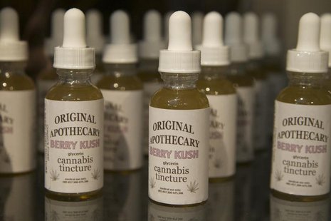 Marijuana-based products are seen at the "Oregon's Finest" medical marijuana dispensary in Portland, Oregon April 8, 2014. REUTERS/Steve Dip Marijuana-based products are seen at the "Oregon's Finest" medical marijuana dispensary in Portland, Oregon April 8, 2014. REUTERS/Steve Dip
