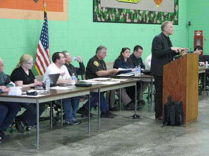Kevin Soucie, CN Railroad, addresses Junction City crowd Kevin Soucie, CN Railroad, addresses Junction City crowd