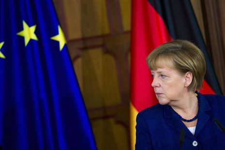 German Chancellor Angela Merkel attends a joint news briefing with French President Francois Hollande (not pictured) at the city hall in Str German Chancellor Angela Merkel attends a joint news briefing with French President Francois Hollande (not pictured) at the city hall in Str