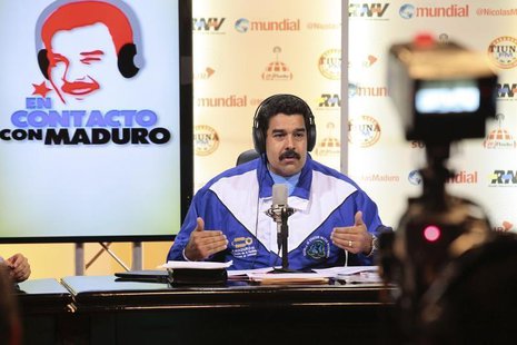 Venezuela's President Nicolas Maduro speaks during his weekly broadcast "en contacto con Maduro" at Miraflores Palace in Caracas, in this Ma Venezuela's President Nicolas Maduro speaks during his weekly broadcast "en contacto con Maduro" at Miraflores Palace in Caracas, in this Ma