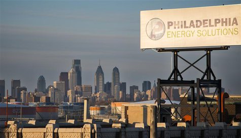 The Philadelphia Energy Solutions oil refinery owned by The Carlyle Group is seen at sunset in front of the Philadelphia skyline March 24, 2 The Philadelphia Energy Solutions oil refinery owned by The Carlyle Group is seen at sunset in front of the Philadelphia skyline March 24, 2