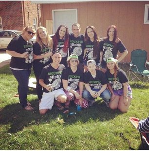 Group of students wearing Siouxper Drunk t-shirts during UND's Springfest celebration Group of students wearing Siouxper Drunk t-shirts during UND's Springfest celebration