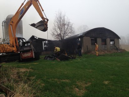 Fire possibly caused by lightning strike at a barn in Shawano County on Mon. May 12, 2014. (Photo from: FOX 11). Fire possibly caused by lightning strike at a barn in Shawano County on Mon. May 12, 2014. (Photo from: FOX 11).