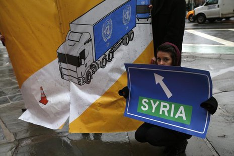 Activists protest outside the United Nations headquarters in New York ahead of a U.N. Security Council meeting on progress made on deliverin Activists protest outside the United Nations headquarters in New York ahead of a U.N. Security Council meeting on progress made on deliverin