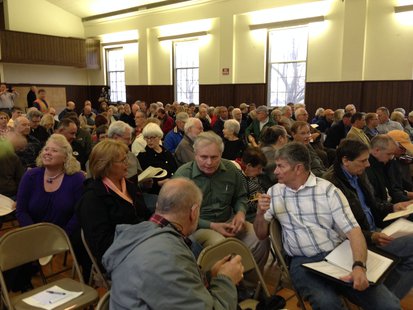 A number of Town of Wilson residents gathered at the town hall to hear Kohler's presentation for the golf course. A number of Town of Wilson residents gathered at the town hall to hear Kohler's presentation for the golf course.