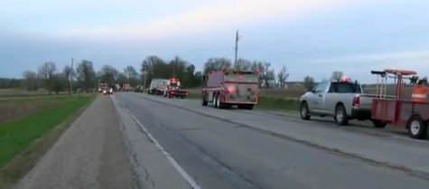 Crews respond to scene of overturned semi that spilled tons of meat renderings in the Rosendale area on May 14, 2014. (Photo from: FOX 11/YouTube). Crews respond to scene of overturned semi that spilled tons of meat renderings in the Rosendale area on May 14, 2014. (Photo from: FOX 11/YouTube).