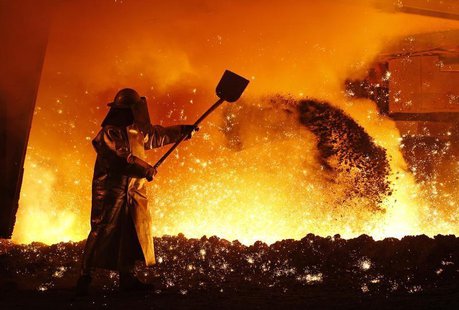 A worker controls the cast at a blast furnace of German steel manufacturer Salzgitter AG in Salzgitter March 24, 2010. REUTERS/Christian Cha A worker controls the cast at a blast furnace of German steel manufacturer Salzgitter AG in Salzgitter March 24, 2010. REUTERS/Christian Cha