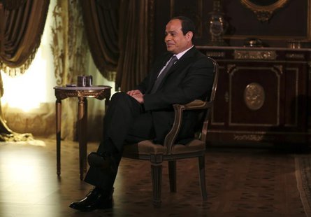 Egypt's presidential candidate and former army chief Abdel Fattah al-Sisi, attends an interview with Reuters in Cairo May 14, 2014. REUTERS/ Egypt's presidential candidate and former army chief Abdel Fattah al-Sisi, attends an interview with Reuters in Cairo May 14, 2014. REUTERS/
