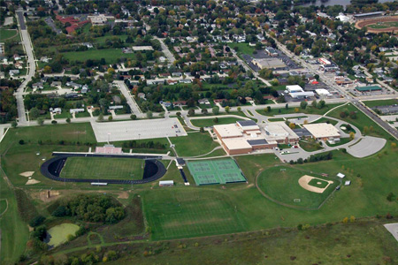 An aerial view of Plymouth High School and its athletic fields. An aerial view of Plymouth High School and its athletic fields.