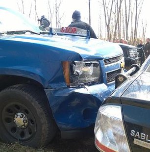 State Troopers had to pin his Mercury in a ditch to get him to stop. State Troopers had to pin his Mercury in a ditch to get him to stop.