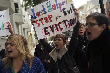 Demonstrators shout during a rally in the Mission neighborhood in San Francisco, California April 11, 2014. REUTERS/Robert Galbraith Demonstrators shout during a rally in the Mission neighborhood in San Francisco, California April 11, 2014. REUTERS/Robert Galbraith
